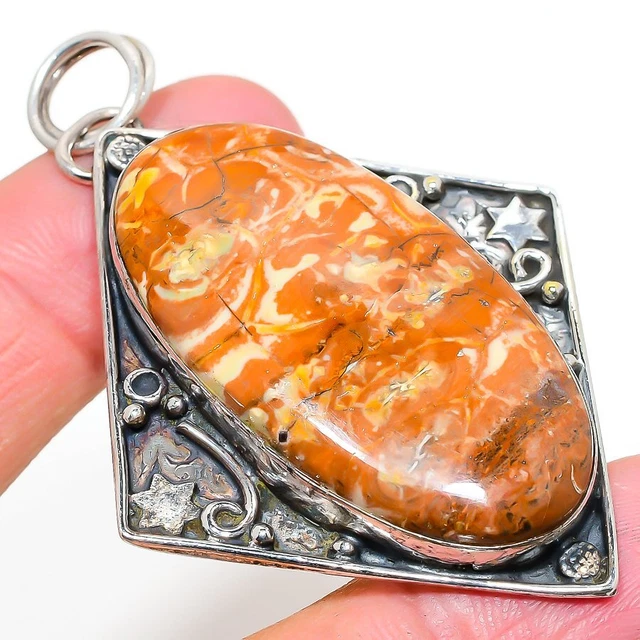 Bird Eye Jasper Gemstone 925 Sterling Silver Jewelry Pendant 2.76" Easter o758