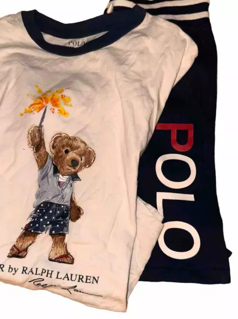 Ralph Lauren Polo Bear Tshirt Boys Size 8 Blue Shorts Lot Olympic US-93 USA