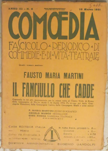 1921 Fausto Maria Martini Il Fanciullo Che Cadde Teatro  Comoedia  Letteratura