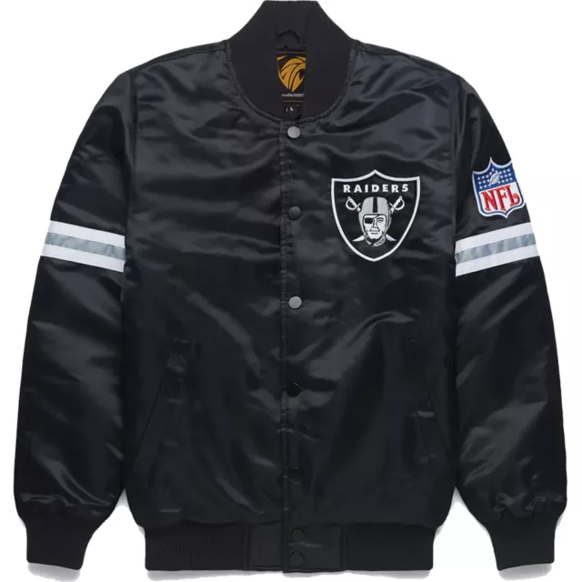 NFL Oakland Raiders Black Satin Bomber Varsity Jacket Embroidery logos 2