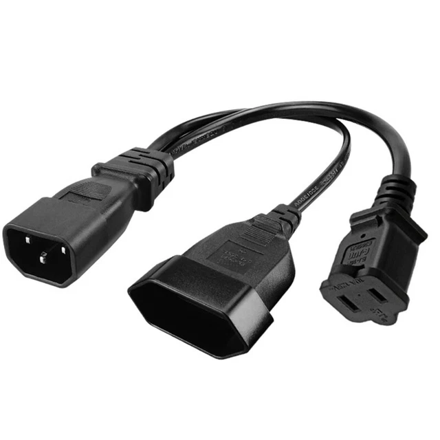 3-Terminal IEC320-C14 to 1-15R+EU4.0mm Power Cable Male to Female Cord Wire Line