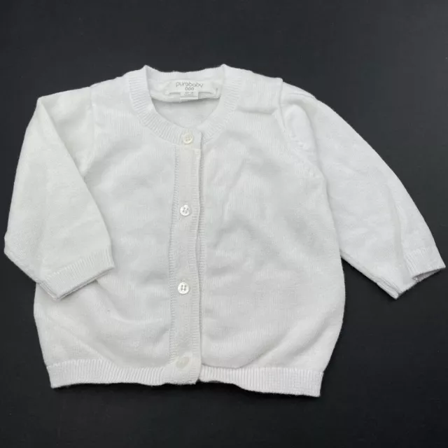 Girls size 000, purebaby, white knitted organic cotton cardigan, EUC
