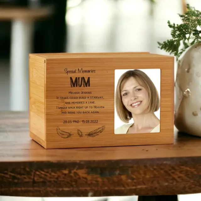 Urna cremazione commemorativa piccola in legno personalizzata con spazio fotografico PM-7