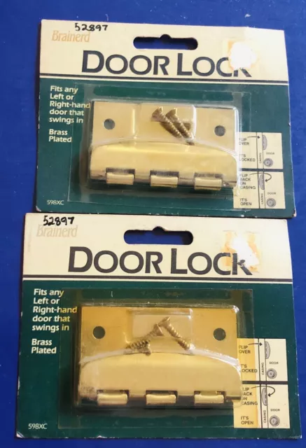 2 Units - Vintage - NOS - BRAINERD Door Pivot Lock Brass Plated - No. 52897
