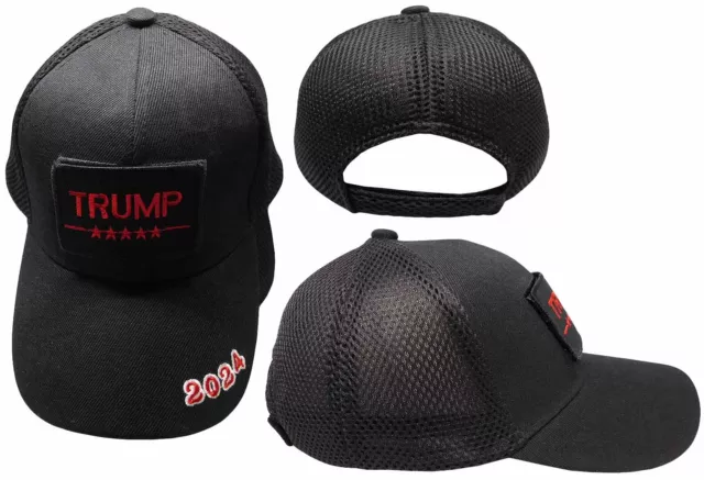 Trump 2024 Removable Patch USA Black Mesh Back Adjustable Embroidered Cap Hat