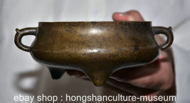 6.4" Marked Old Chinese Bronze Dynasty Handle incense burner Censer Pot