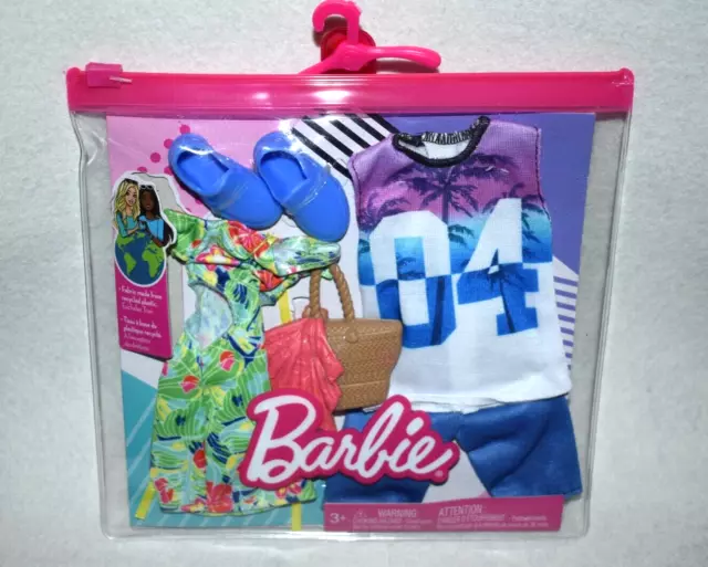 NEW in PACKAGE! MATTEL 2021 BARBIE & KEN CLOTHING SET, TROPICAL THEME #HBV72