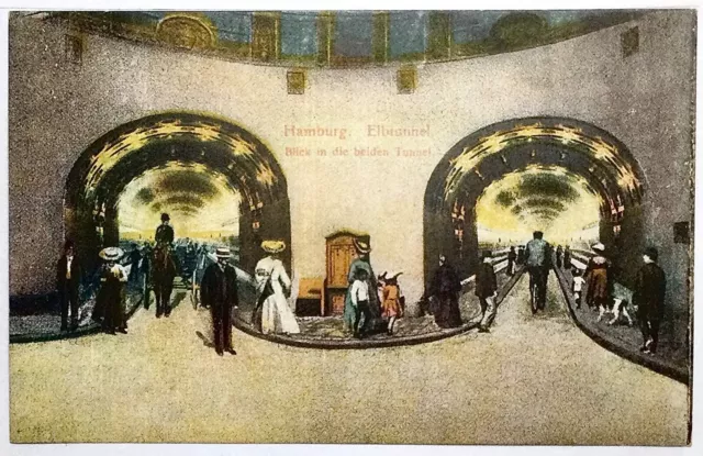 alte AK Hamburg Elbtunnel - Blick in die beiden Tunnel, ungelaufen, ORGINAL 1910