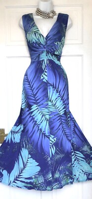 Bm Gorgeous Fern Leaves Print Jersey Midi/Maxi Party Dress Size 18