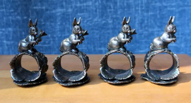 Set of 4 Reed & Barton 1824 Collection Rabbit Napkin Rings -- Exquisite!