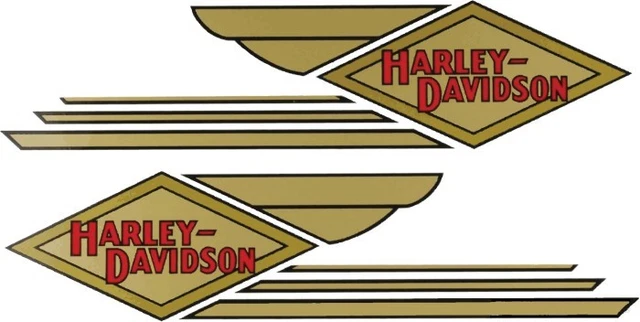 Pair Vintage Harley Knucklehead Panhead Gas Tank Decals – Gold/Red, 3M UV Vinyl, OEM 5917-36