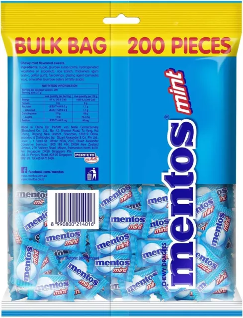 Mentos Mint Candy Pillowpack, Minty Freshness and Enjoyable Chew,540g 200-pieces 3