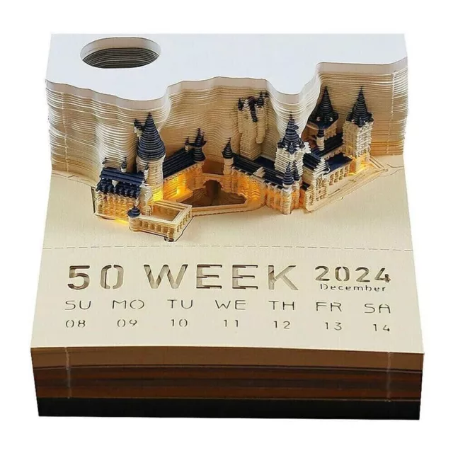 Harry Potter 2024 Kalender 3D Hogwarts Memo Pad Schloss Würfel mit Licht Xmas
