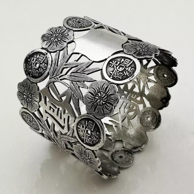 ANTIQUE CHINESE EXPORT NAPKIN RING PIERCED SILVER c1900