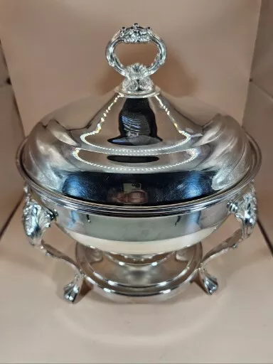 Vintage covered Silver Plated Serving Dish Bowl with warmer