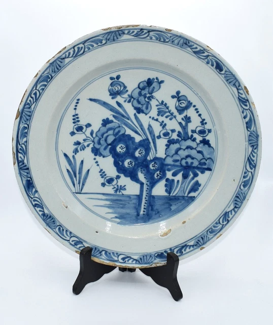 18Thc English Delft Charger Plate Blue & White Plate Earthenware Faience 12"1/4