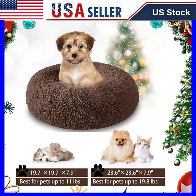 Donut Plush Pet Dog Cat Bed Fluffy Soft Warm Calming Bed Sleeping Kennel Nest