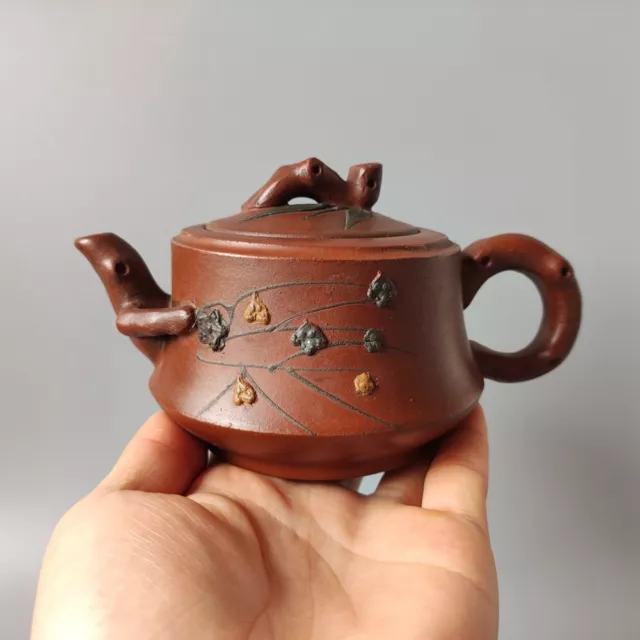 Chinese Yixing Zisha Clay Teapot Pine Bamboo Plum Pot Zhou Guizhen 300ml