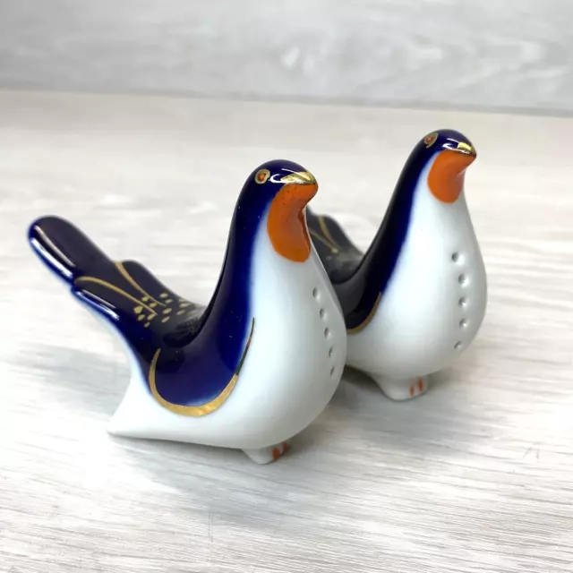 Vintage Lomonosov USSR Russia Cobalt Blue Birds Salt /Pepper Shaker or Figurines