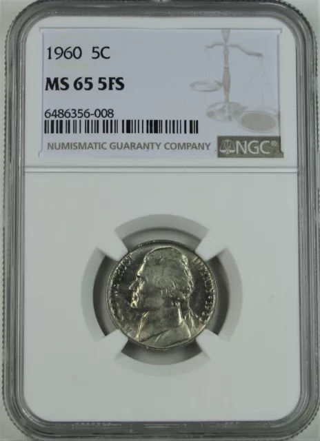 1960 Jefferson Nickel Ngc Ms65  5Fs A Beautiful High Grade Full Step Nickel  008