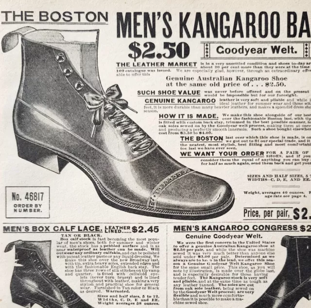 1900 Mens Kangaroo Dress Shoes Advertisement Victorian Sears Roebuck 5.25 x 7"