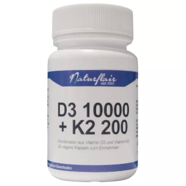 Vitamin D3 10.000 I.E + Vitamin K2 200 mcg MK7 alle 10 Tage 1 Kapsel 10000 IE