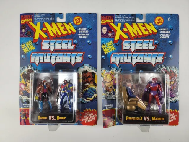 (2) X-Men Steel Mutants Diecast Toys Gambit vs Bishop & Professor X vs. Magneto