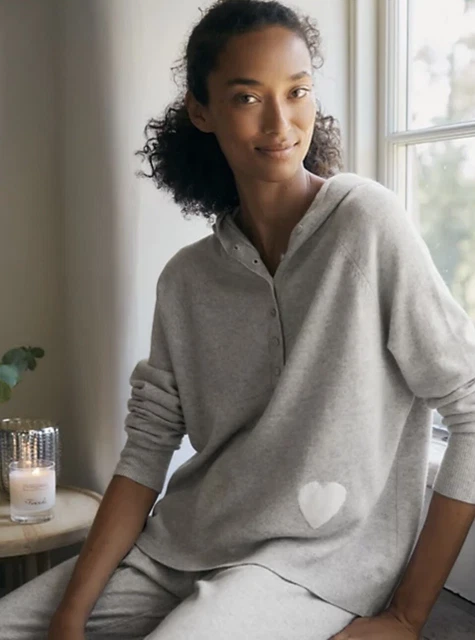 The White Company Heart Button-Placket Hoodie With Cashmere - Grey - Small *New*