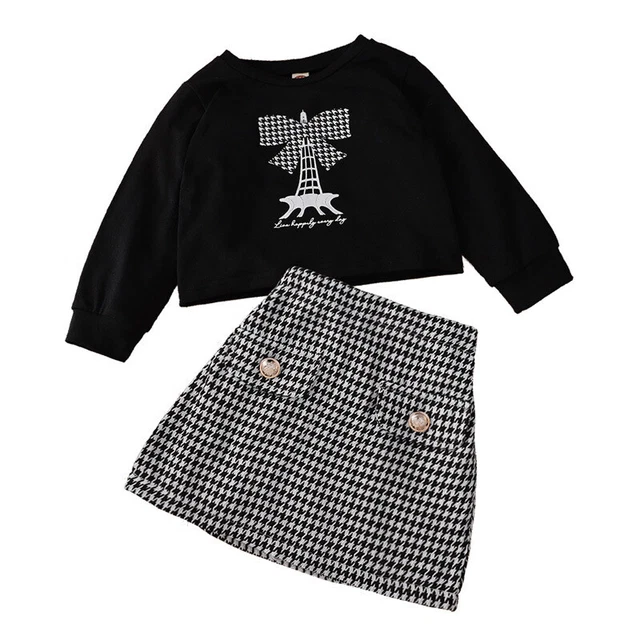 Toddler Baby Girls Plaid Check Outfits Set Long Sleeve Tops Skirt Dress Clothes