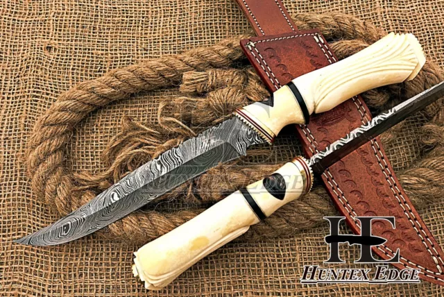 HUNTEX Custom Handmade Damascus 330 mm Long Camel Bone Hunting Sticker Knife