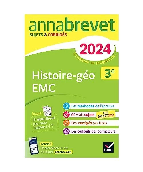 ANNALES DU BREVET Annabrevet 2024 Histoiregéographie EMC 3e sujets