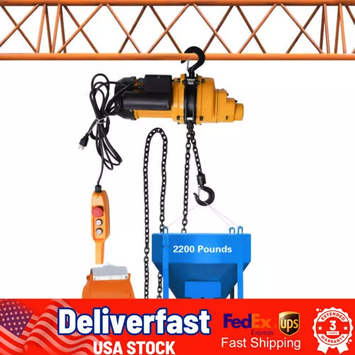 Electric Chain Hoist Single Phase Crane Hoist 2200 lbs Load 13 ft Lifting 1500W