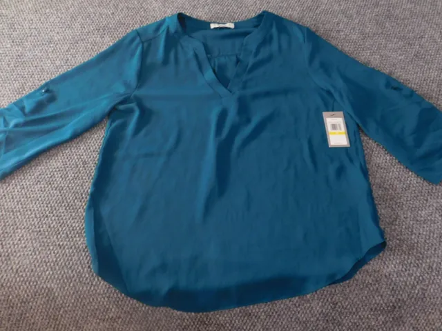 Chaus Womens Blouse Medium Blue v-neck pullover top designer