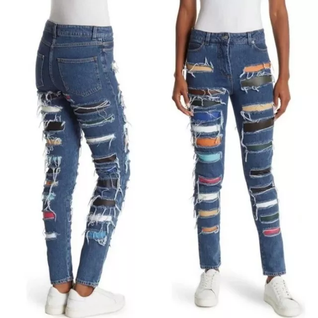 Jeremy  Scott Leather Patch High Waisted Skinny Jeans  Size 10 $1050