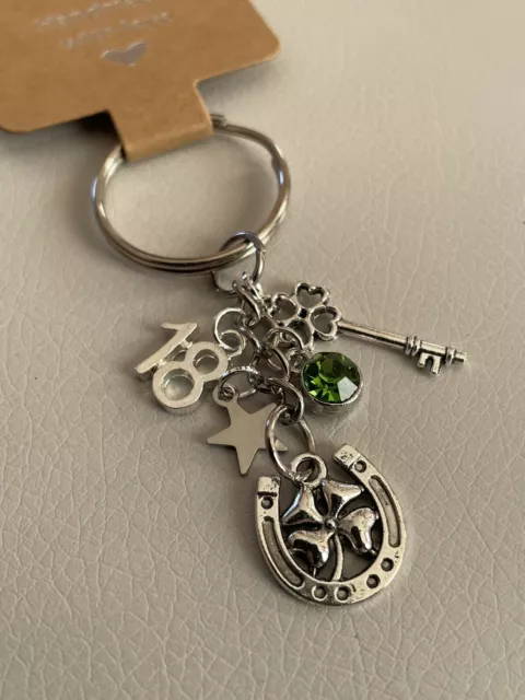 18th Birthday Good Luck Key Clover Horseshoe Lucky Charm Keyring Gift