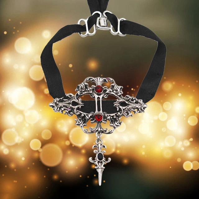 Collana Donna Pizzo Nastro Bocciole Nero Collana Croce Gotica Miss
