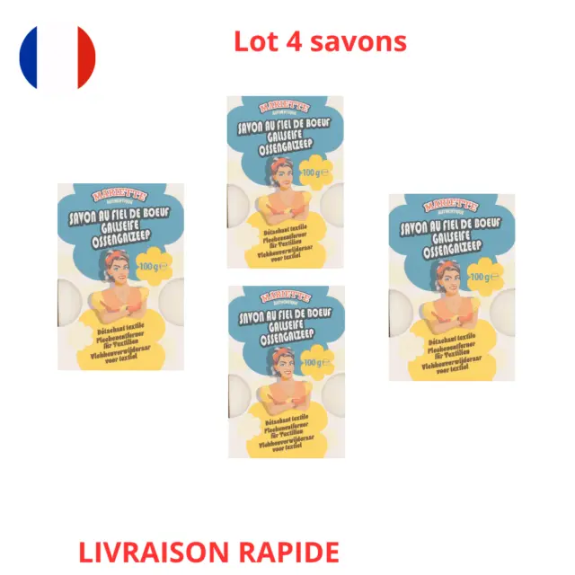 Lot de 4 SAVONS DETACHANT AU FIEL DE BOEUF  détache textile délicat neuf Fr