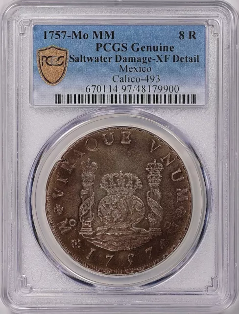 1757-MO MM Mexico Pillar Type Shipwreck 8 Reales Silver PCGS XF Details