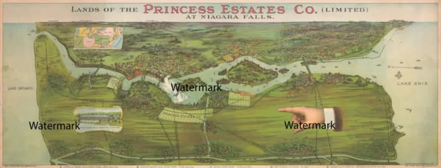 LARGE 1904 Real Estate Developers Map Niagara Falls Princess Estates 24" x 61"