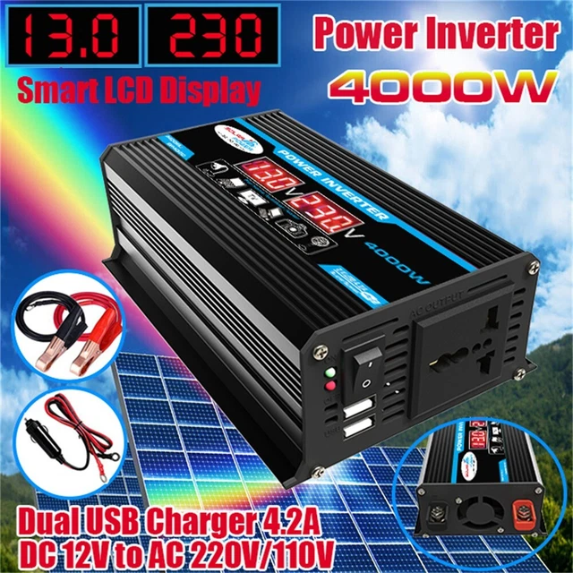 4000W Power Inverter DC 12V to AC 110V /220V Car Sine Wave Converter Dual USB