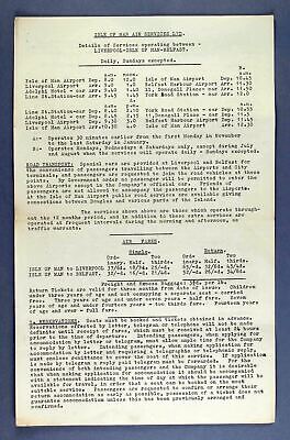Isle Of Man Air Services Ww2 Airlne Timetable 6 May 1940 (Third Issue)