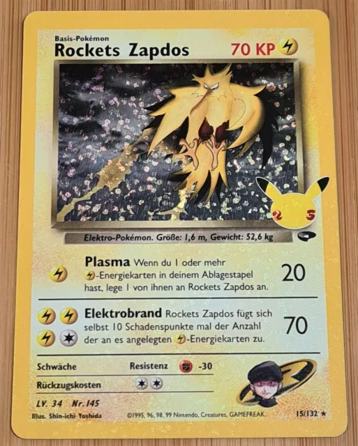 Rocket's Zapdos 15/132 -Rare Holo - CELEBRATIONS - Klassische Sammlung -DE- Mint