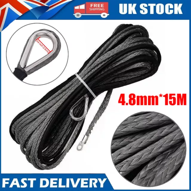 15M Synthetic Winch Line Cable Rope & Sheath 5500LBs For Car ATV UTV SUV Trucks