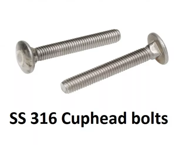 Qty 10 Cup Head Bolt M8 (8mm) x 40mm Marine Grade Stainless Steel Coach SS 316