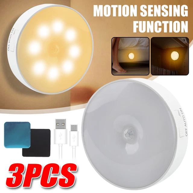 3PCS MOTION SENSOR Light PIR USB Battery Wireless Wall Stair