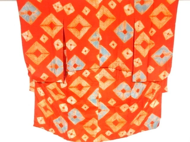 46103# Japanese Kimono / Antique Juban For Girls / Shibori / Rhombus