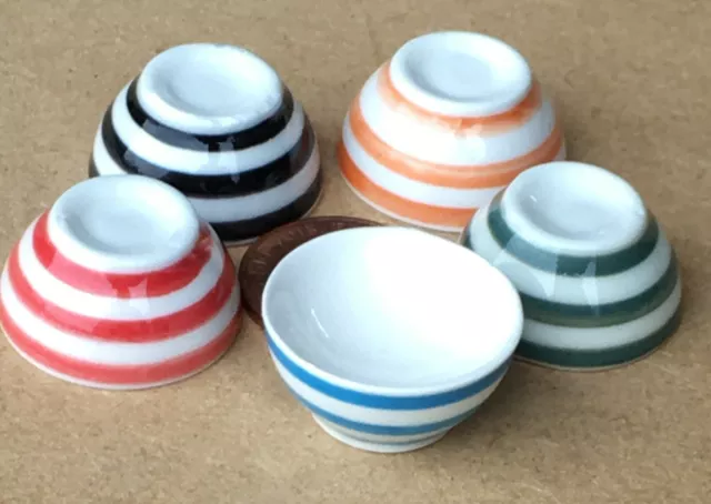 Hand Made 2.3cm Striped Ceramic Bowl Tumdee 1:12 Scale Dolls House Miniature