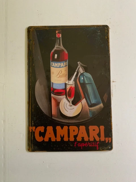 Enseigne Publicitaire Vintage Campari Soda En Métal 20x30 Cm - Occasion En Bon état Général