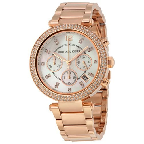 Michael Kors Parker Chrono MOP Dial Rose Gold SS Quartz Ladies Watch MK5491-USED