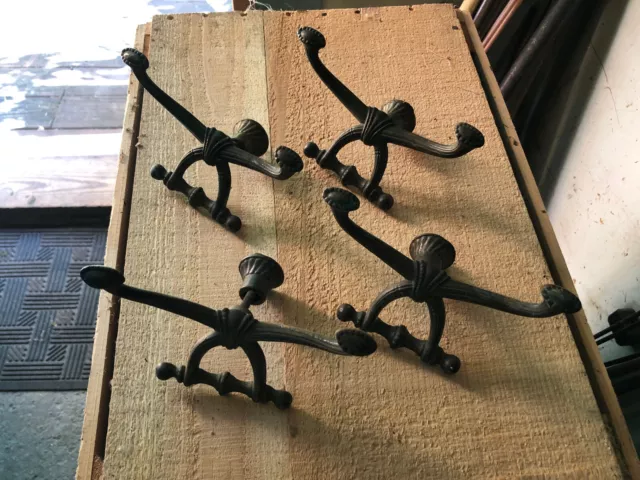 Lot of 4 Antique Ornate Double Hall Tree Hook Coats Hat Rack Hangers Victorian